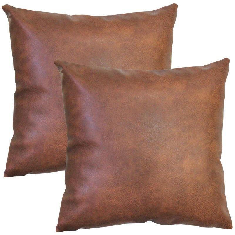 JOJUSIS Modern Leather Throw Pillow Covers for Couch Sofa Bed Set of 2 100% Faux Leather Dark Brown 16" x 16" - Image 1